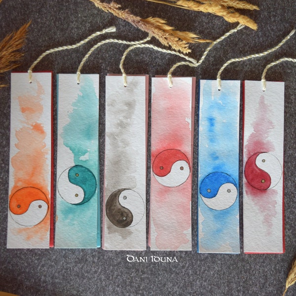 Original watercolor bookmark Yin-Yang