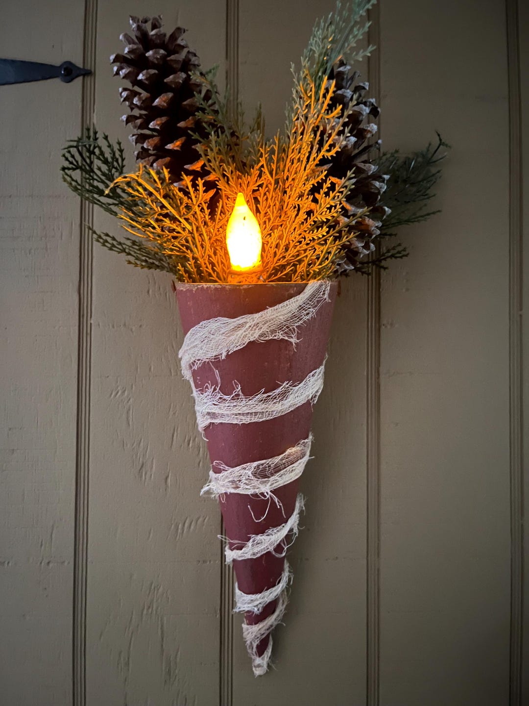 Deep Red & Cheese Cloth Candy Stripe Cone - W/ Greens and a Battery ...