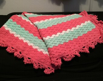 Super Soft Mint Green and Coral Baby Afghan