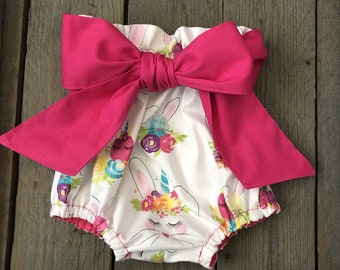 Fun Easter Bunny Unicorn Bloomers with Big Pink Bow