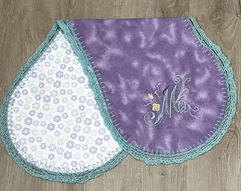 Handmade baby burp cloth with M initial