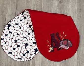 Handmade baby burp cloth with an "A" initial