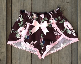 Maroon and Pink  Shorts with Pink Pom Poms