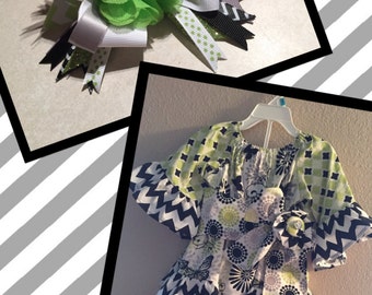 Little Girls Shirt & Pants Outfit with Matching Bow size 3-4T