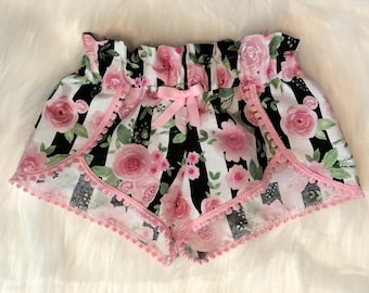 Pretty Pink Flowers Pom Pom Shorts