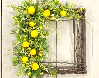 Lemon Wreath, Lemon Door Decor, Front Door Wreath, Summer Wreath, Spring Wreath, Farmhouse Wreath, Kitchen Wreath, Lemon Floral Decor