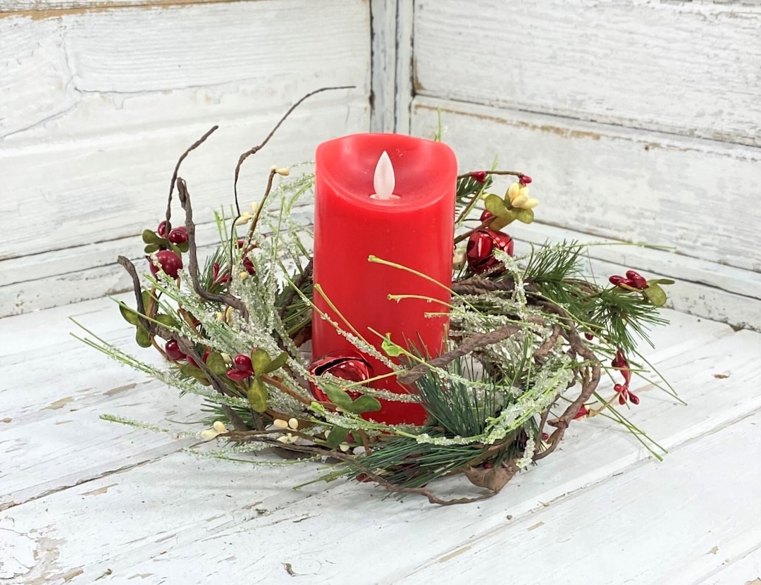 Small Christmas Candle Ring, Holiday Candle Ring, Small Christmas