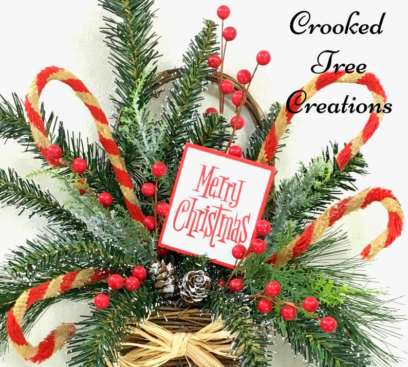 Candy Cane Basket Christmas Wall Basket Candy Cane Wreath Etsy