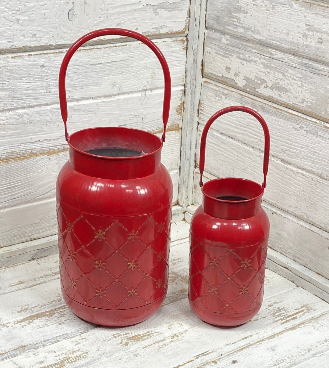 Red Metal Bucket Set, Red Bucket, Holiday Bucket, Christmas Container