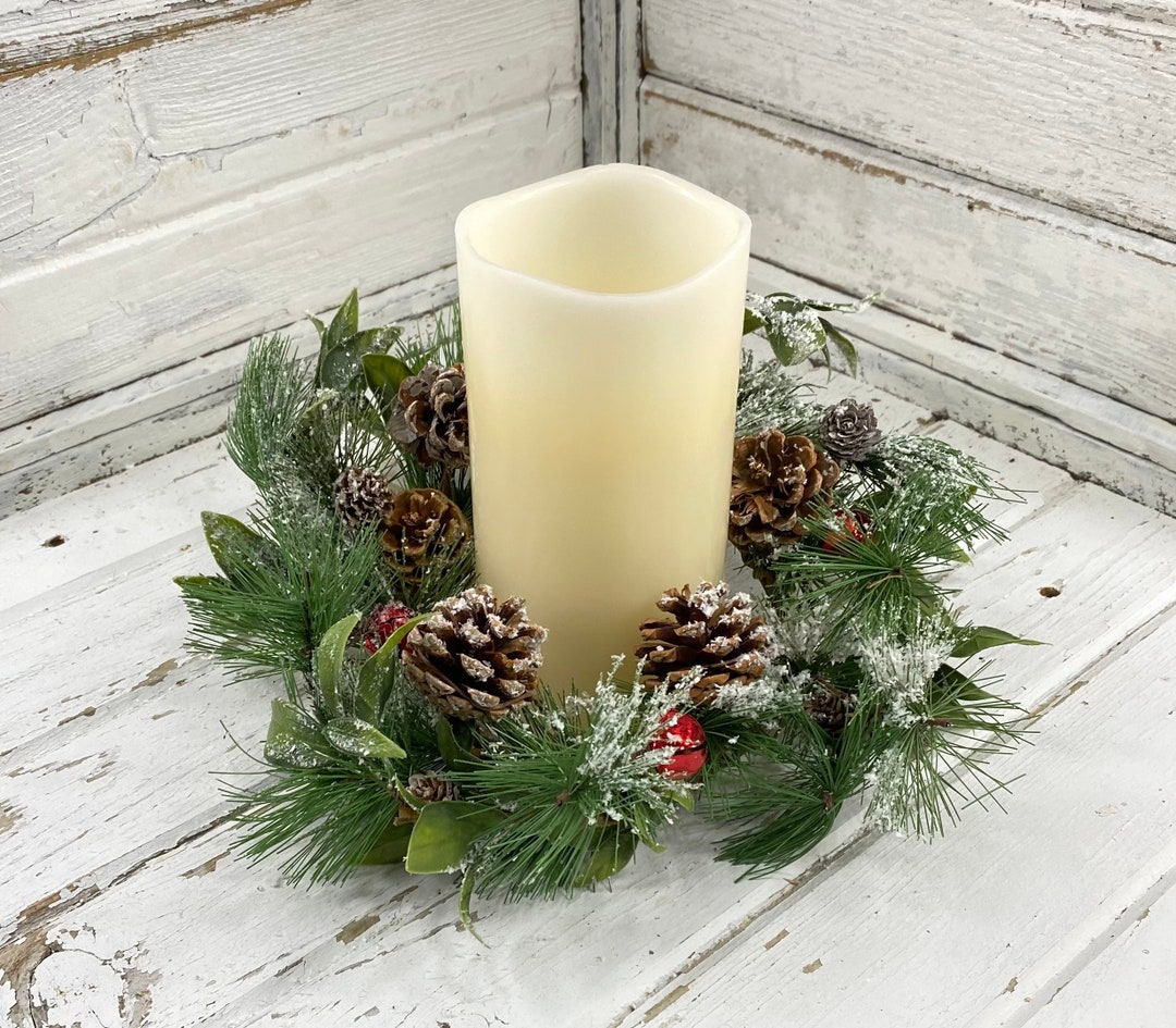 Large Christmas Candle Ring, Holiday Candle Ring, Small Christmas