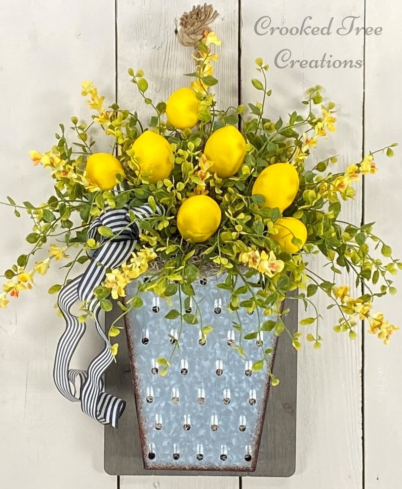 Lemon Door Décor Lemon Wreath Kitchen Floral Lemon Bucket Etsy