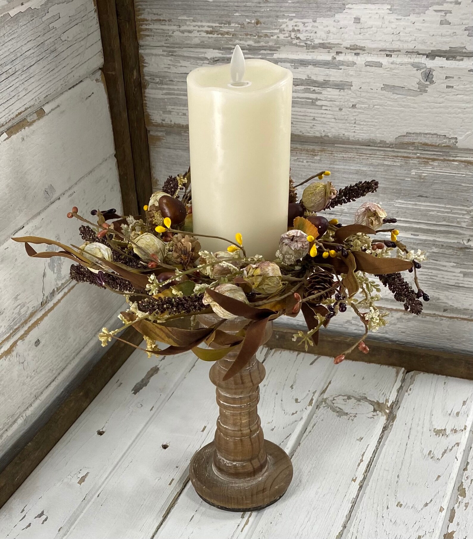 Small Fall Candle Ring Fall Wreath Acorn Candle Ring Fall Etsy