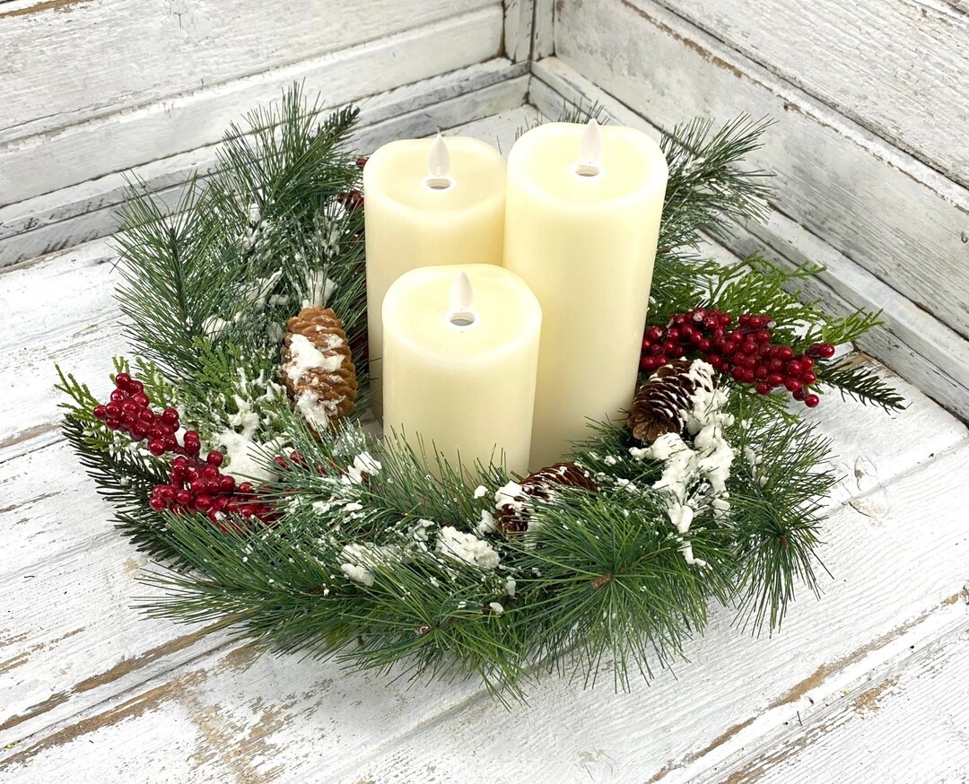 Large Christmas Candle Ring Holiday Candle Ring Christmas Etsy