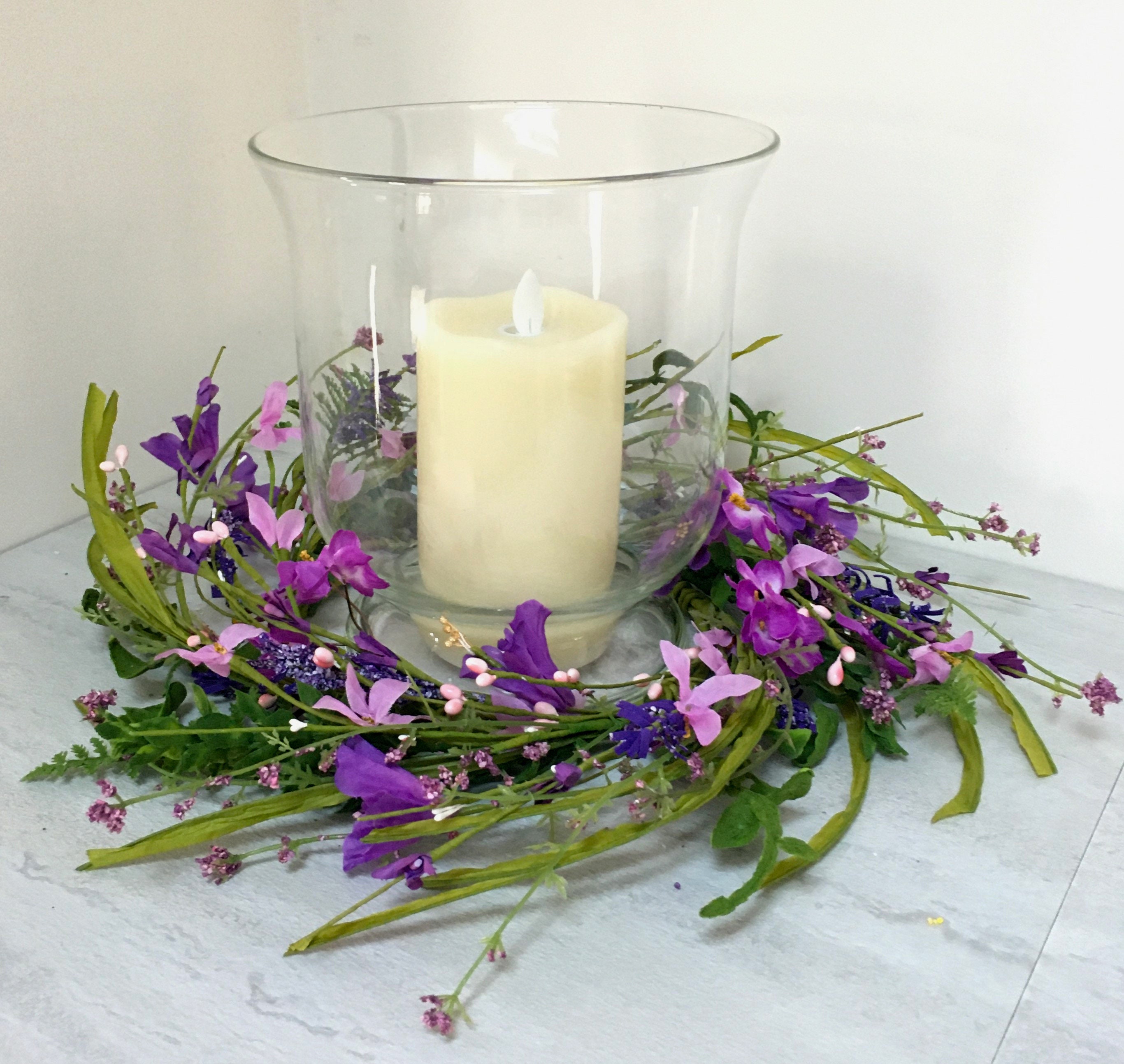 Spring Candle Ring Spring Wreath Purple Candle Ring Spring Etsy