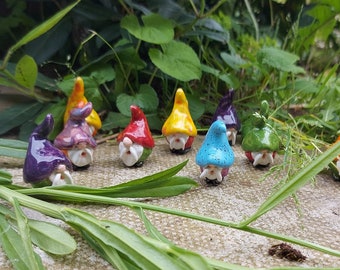 Miniature Ceramic Gnome for Fairy Garden , Plant Pot Decoration.