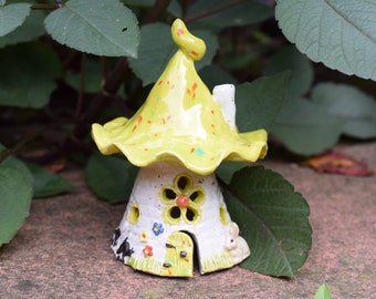 Yellow Ceramic Fairy House