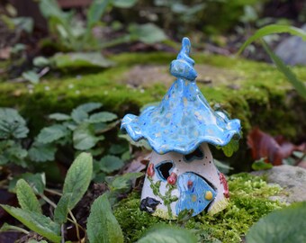 Blue Ceramic Fairy House