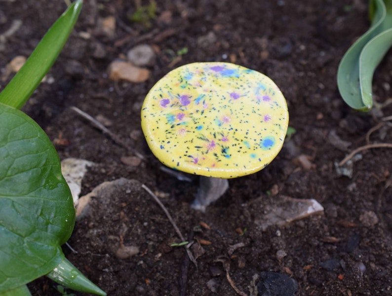 Ceramic mushroom for Fairy Garden, ceramic toadstool, plant pot decoration , stocking filler for her Lemon