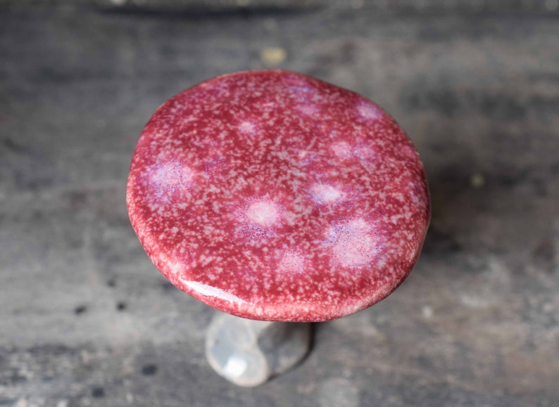Ceramic mushroom for Fairy Garden, ceramic toadstool, plant pot decoration , stocking filler for her Deep Pink
