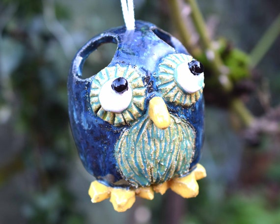 Small Ceramic Owl Shaped Bird Feeder Etsy
