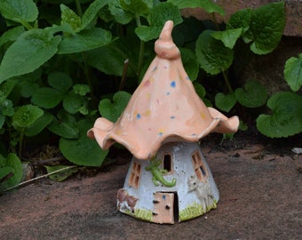 Peach Ceramic Fairy House
