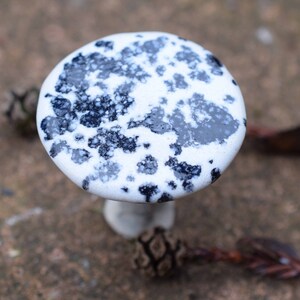 Ceramic mushroom for Fairy Garden, ceramic toadstool, plant pot decoration , stocking filler for her white + black spots