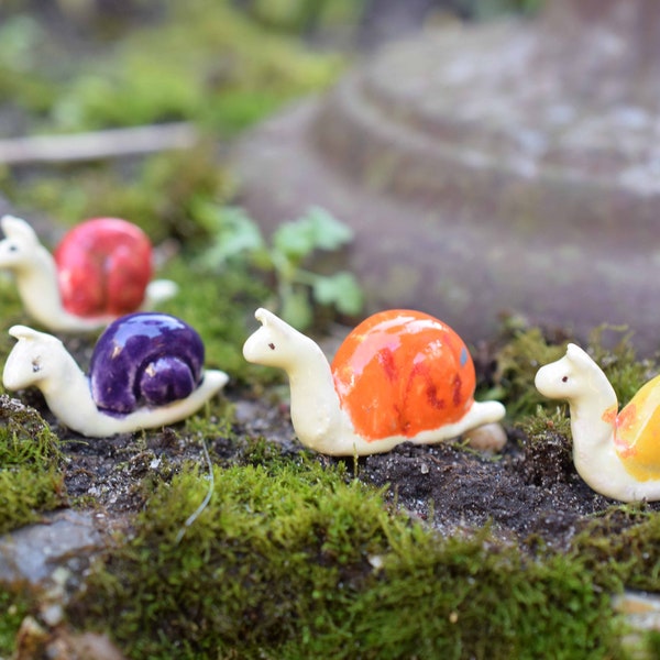 Miniature Ceramic Snail, fairy garden accessory, pot plant decoration