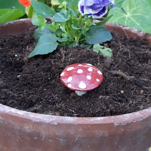 Ceramic mushroom for Fairy Garden, ceramic toadstool, plant pot decoration , stocking filler for her red with white spots