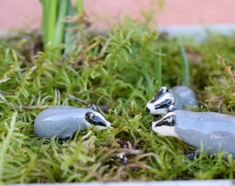 Miniature Ceramic Badger, fairy garden accessory, pot plant decoration