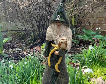 Smaller Ceramic Wizard / Gnome  for outdoor fairy garden