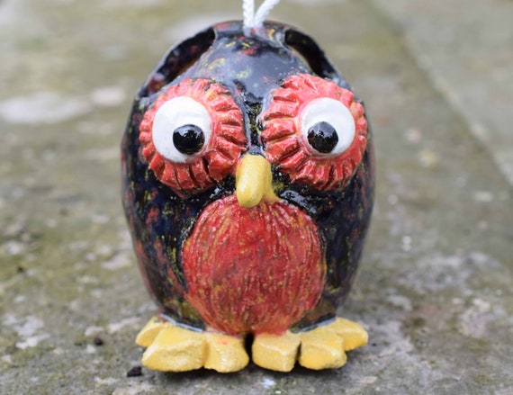 Small Ceramic Owl Shaped Bird Feeder Etsy