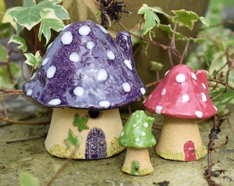 Large Ceramic Mushroom Houses for planter, fairy garden, terrarium , gift for her, stocking filler ,