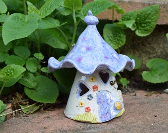 Light Lavender Ceramic Fairy House