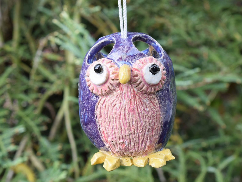 Large Ceramic Owl Shaped Bird Feeder Etsy