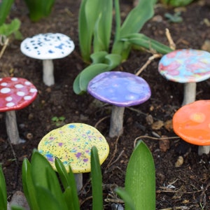 Ceramic mushroom for Fairy Garden, ceramic toadstool, plant pot decoration , stocking filler for her image 1