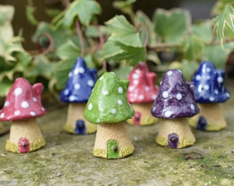 Mini Ceramic Mushroom Houses for planter, fairy garden, terrarium , gift for her, stocking filler ,