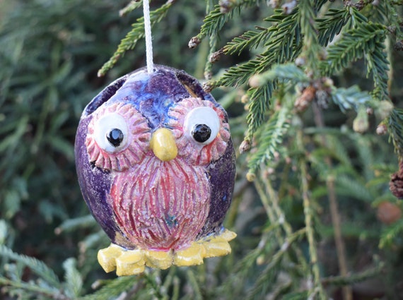Small Ceramic Owl Shaped Bird Feeder Etsy