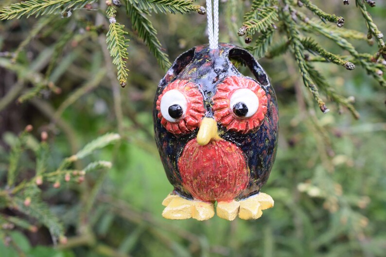 Small Ceramic Owl Shaped Bird Feeder Etsy