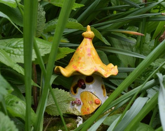 Yellow Ceramic Fairy House