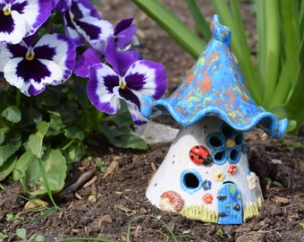 Pottery Fairy House with beaded fairy option