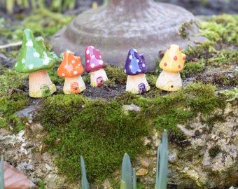 Micro sized Mushroom Houses for small planters or fairy teacup gardens, terrarium. Ceramic gift.