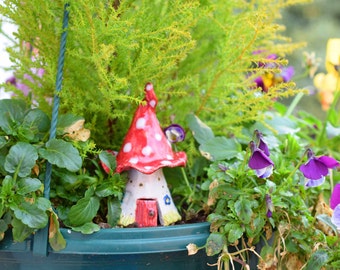 Small Ceramic Fairy House: Glazed Stoneware Garden Decor