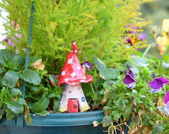 Small Ceramic Fairy House for planter, fairy garden, terrarium , gift for her, stocking filler ,