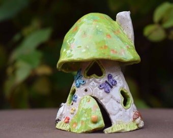 Green Ceramic Fairy House