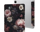 Dark Floral iPad Pro Case: Full Protection Folding Tablet Cover