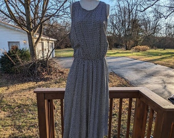 Vintage 90s Sleeveless Polka Dot Maxi Dress by DQ Fashions LTD