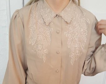 Vintage Tan Button Up Blouse
