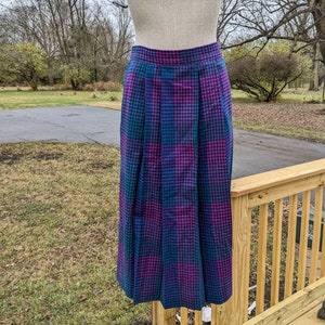 60s Vintage Red Green Plaid Pleated Skirt By Pendleton Turnabout Rever