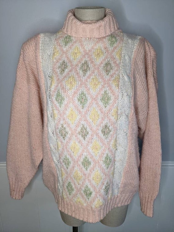 90s Pink Turtleneck Sweater by Tarazzia