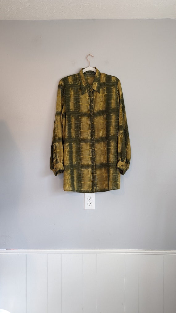 90s Sheer Green Funky Button Up